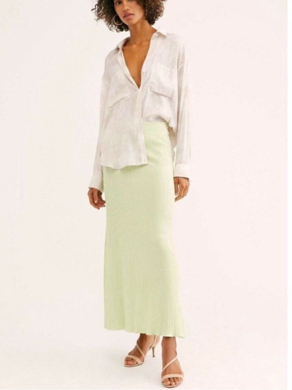 Free People Shine Bright Ribbed Knit Sweater Skirt Light Green Size Large